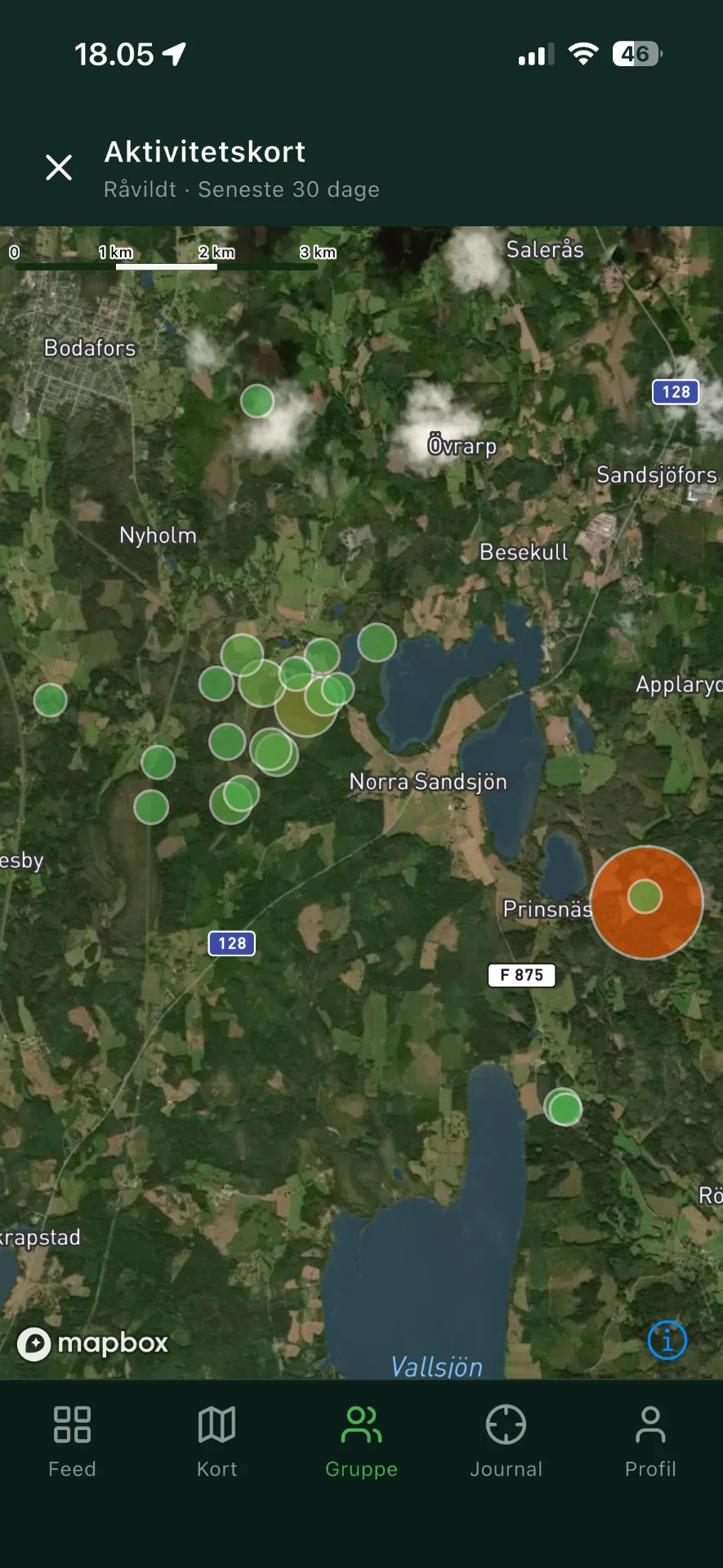 Aktivitetskort med heatmap over vildtaktivitet på reviret