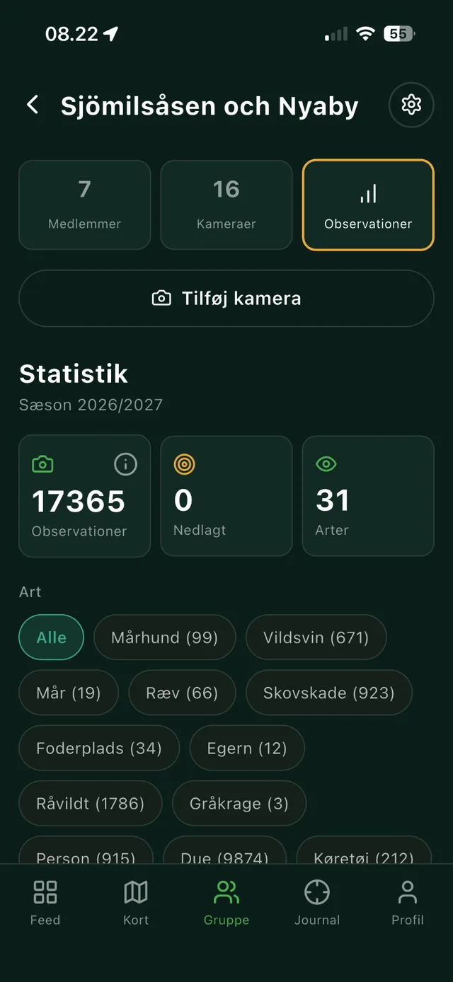 Jäger-appen: gruppens delte vildtkameraer med medlemmer og adgang