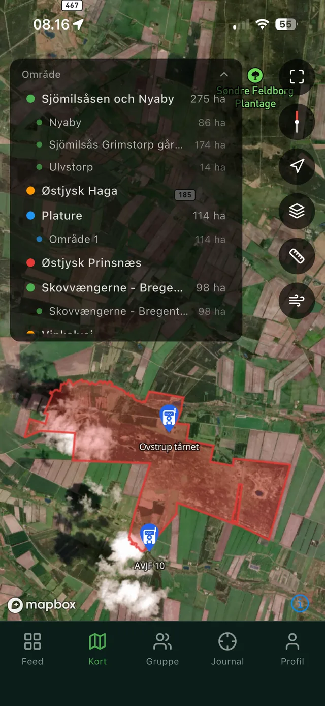 Revirkort i Jäger-app'en med kamerapositioner